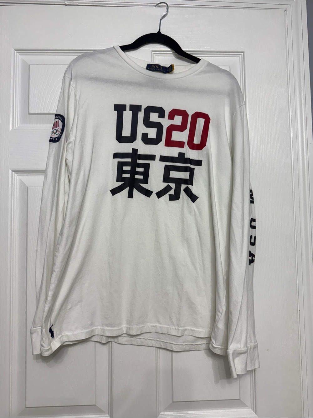 Polo by Ralph Lauren White Long Sleeve 'US20 Tokyo' Graphic Tee